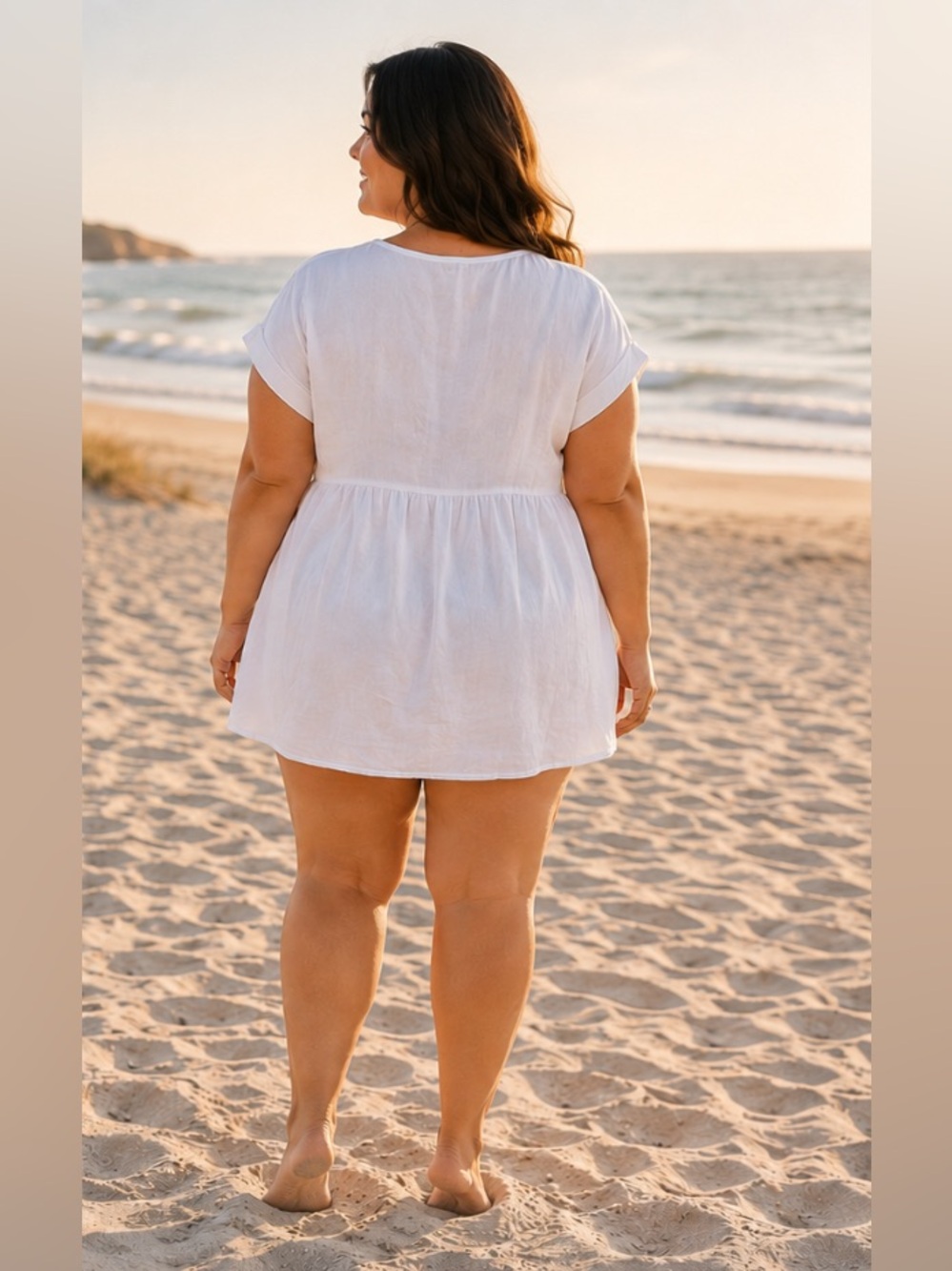 Universal Thread White Linen V-Neck Babydoll dress - Picture 2 of 7
